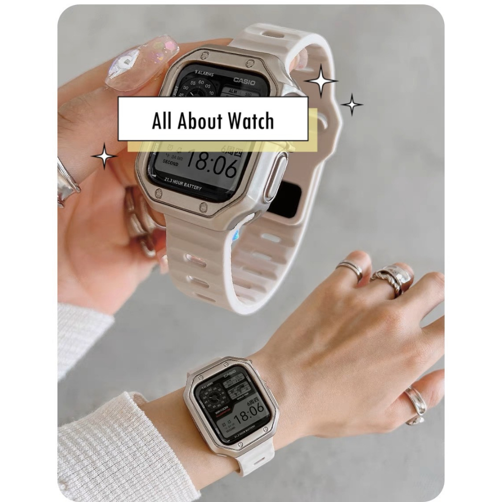 พร้อมส่ง สายนาฬิกาแบบคลื่นหมุดล็อค+เคส Model J ใช้ได้กับ Smart Watch 8 7 6 5 4 3 2 1 Se Ultra และรุ่