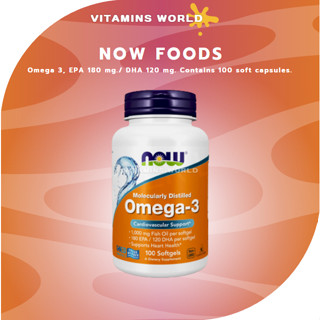 NOW Foods, Omega 3, EPA 180 mg./ DHA 120 mg. Contains 100 soft capsules. (V.924)