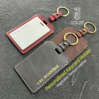 ซองหนังใส่คีย์การ์ด ซองใส่บัตร พร้อมห่วงกุญแจ หนังวัวแท้ สลักชื่อฟรี Personalized Leather Key Card Holder