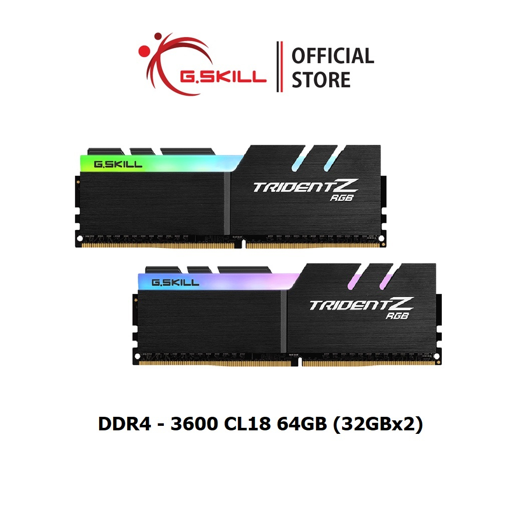 แรมพีซี G.SKILL - DDR4-RAM P/C 64/3600 Trident Z RGB (F4-3600C18D-64GTZR) 32GBx2 (18-22-22-42)
