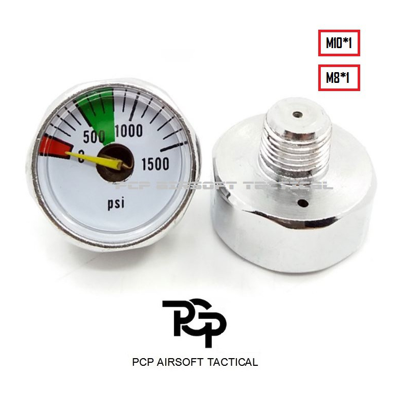 เกจ Gauge 1500 PSI หน้าเขียวขอบเงิน หน้า 25 มิล เกลียว M10x1 และ M8X1 สำหรับ PCP สูบ ปั๊มไฟฟ้า ฟรี ซุปเปอร์รีน