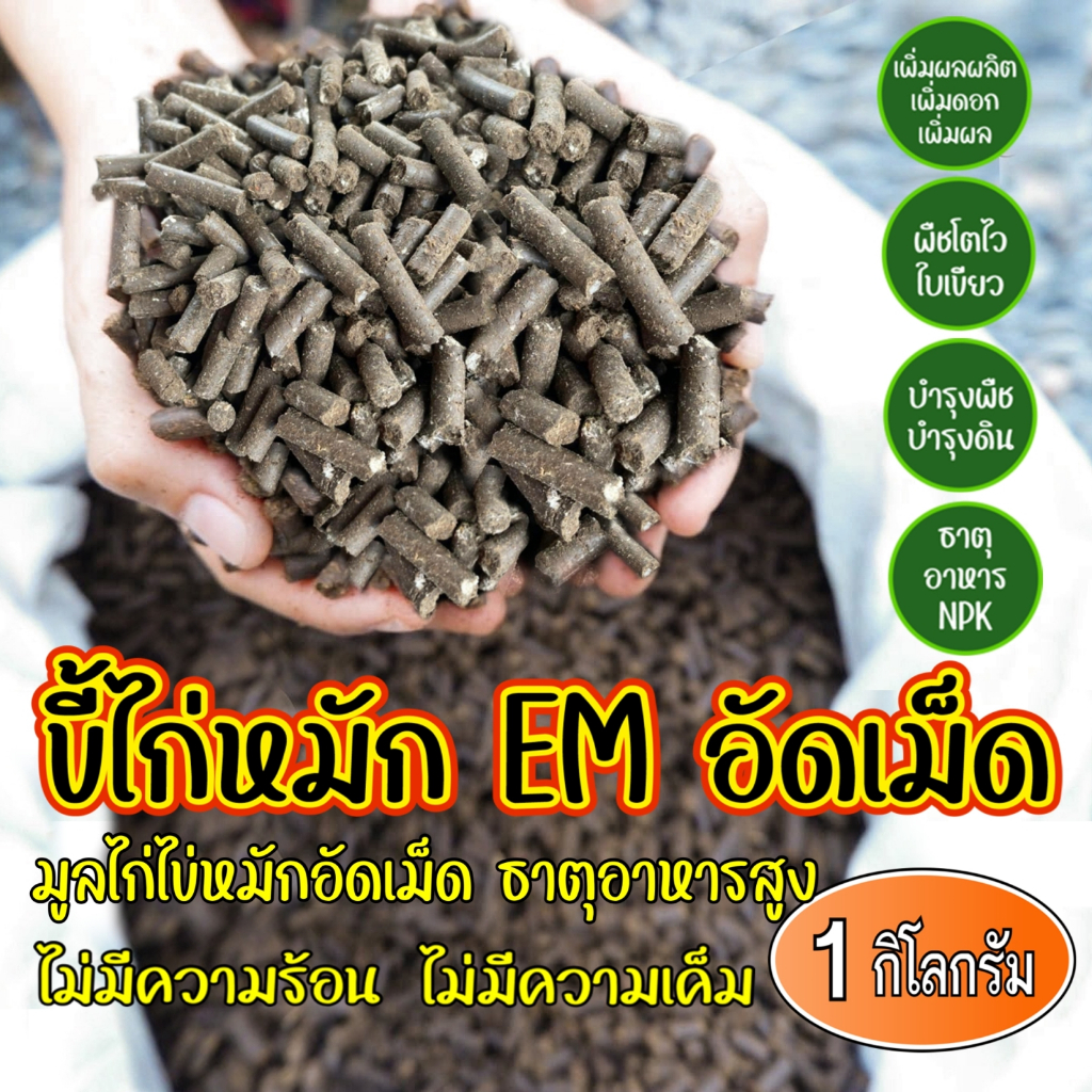 ขี้ไก่หมัก EM อัดเม็ด อย่างดี มูลไก่อัดเม็ด 1 กิโล จากมูลไก่ไข่แท้ 100% ธาตุอาหารสูง ปุ๋ยคอก ปุ๋ยอิน