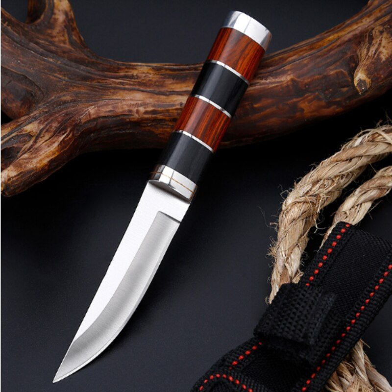 ใหม่ 3cr13MOV เหล็กกล้าไร้สนิมกลางแจ้งขนาดเล็กตรงมีดมีดล่าสัตว์พร้อมฝักตั้งแคมป์อยู่รอดเครื่องมือตกป