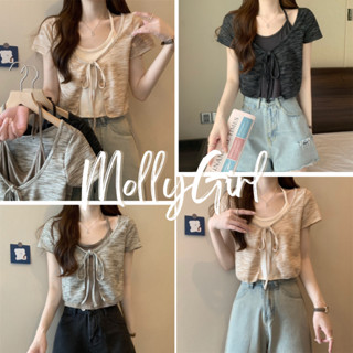 Mollygirl เสื้อสองชิ้นเย็บติด งานไหมพรม คอลใหม่ พร้อมส่ง 992#