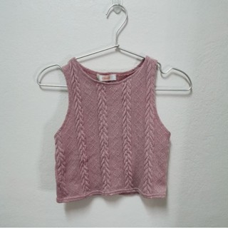 เสื้อ​มือสอง​ แขนกุดผ้าถัก สีชมพูตุ่น ป้าย​ chanok​ น่ารักค่ะ