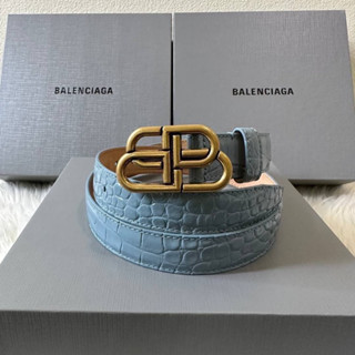 New Balenciaga BB belt Croc light blue