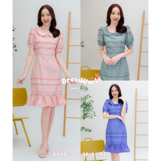 (เช็คของก่อนโอนเงิน) {S-XL} 9311 งานป้าย Dress World เดรสสั้นคอบัว ลายไทย ลายขอ ชายระบาย สาวๆ ต้องมีจ้า