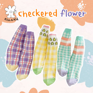 kiss.a.kid ถุงเท้าเด็กแฟชั่น ข้อยาว : ลาย checkered bear flower