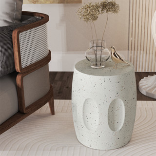 Wisfor ตารางสำเนียงคอนกรีตโต๊ะกาแฟกลางแจ้ง White Lightweight Concrete Accent Table Home Decor