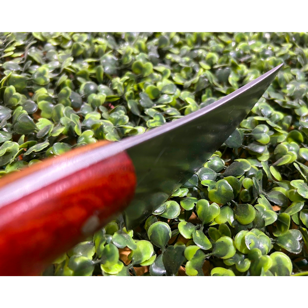 มีดแล่ 5 นิ้ว  งานตีร้อนจากเหล็กใบผานรถไถ ใบมีดชุบแข็งด้วยน้ำมันอบคืนไฟตามสูตร ใบมีดเปิดคมใช้งาน 100% ฟรีซองหนังสีดำ - รูปที่ 2