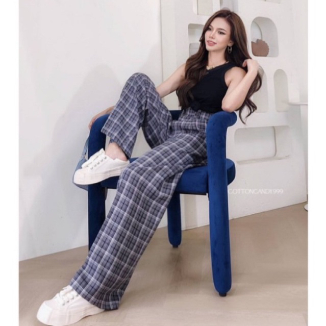 New Scottle pants กางเกงขายาวเอวสูงผ้าทอลายสก๊อตล่าสุด ผ้าสวยทอลายสวย เอวสูงพรางหุ่นสุดๆ