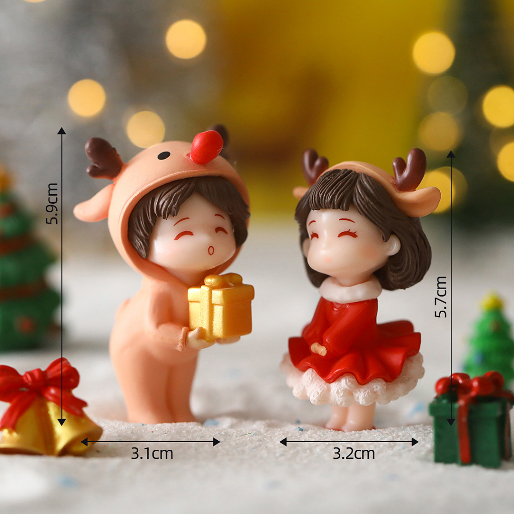 A017 (ชุด 2 ชิ้น) ตุ๊กตาจิ๋ว ตุ๊กตาคู่คริสต์มาส สำหรับตกแต่งสวนถาด แต่งสวนจิ๋ว บ้าน เค้ก ของขวัญ