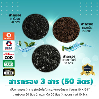 สารกรองน้ำ 3 สารกรอง (ปริมาณ 50 ลิตร) สำหรับใช้ถังFRP 10x54" สำหรับน้ำบาดาล น้ำปะปา