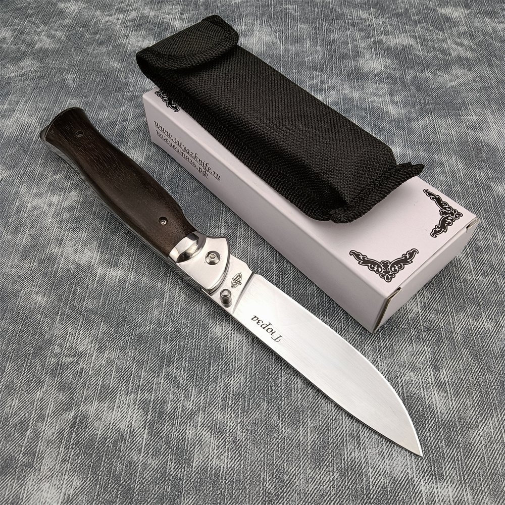 ใหม่สไตล์รัสเซียคู่มือการใช้งานมีดพก Flipper Blade เครื่องมือล่าสัตว์กลางแจ้ง Sharp Blade Wood Handle มีดพับ Survival Ge