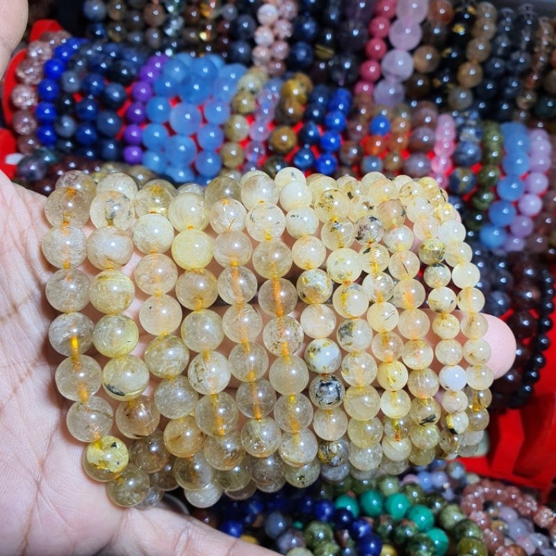 วงข้อมือไหมทองติดแร่เฮมาไทต์ ไหมทองแท้ธรรมชาติ ไหมทองติดแร่ หินมงคลนำโชคราคาส่ง