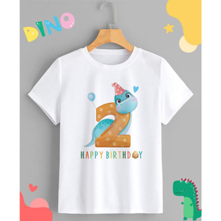 เสื้อยืดสกรีนลาย วันเกิด HBD Dinosaur เลข 2