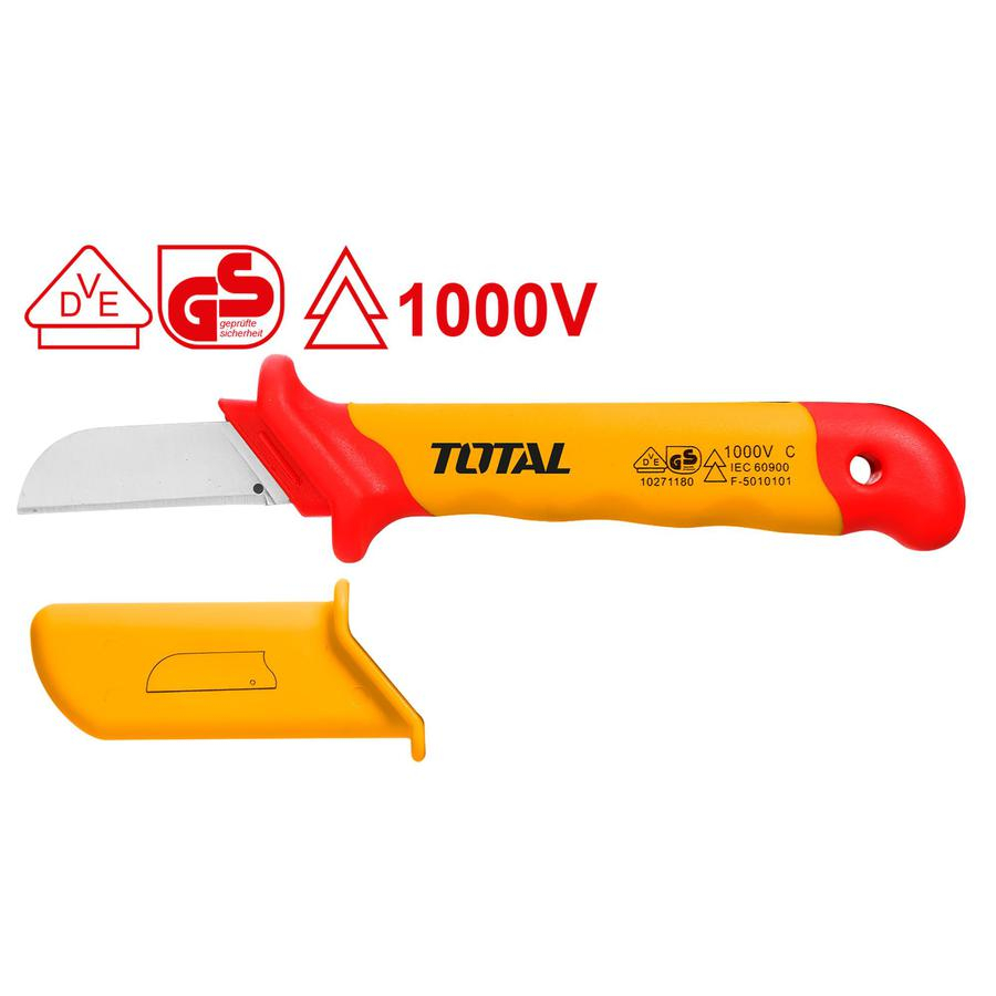 Total มีดตัดสายเคเบิ้ล ขนาด 7 นิ้ว หุ้มฉนวน VDE กันไฟฟ้า 1000 โวลท์ รุ่น THICK1801 ( Insulated Cable Knife ) 01rrk