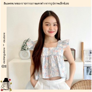 🎋สอบถามก่อนชำระเงิน | เสื้อแขนกุดแต่งสายระบาย ผ้าฉลุลายดอกไม้สีหวานละมุน