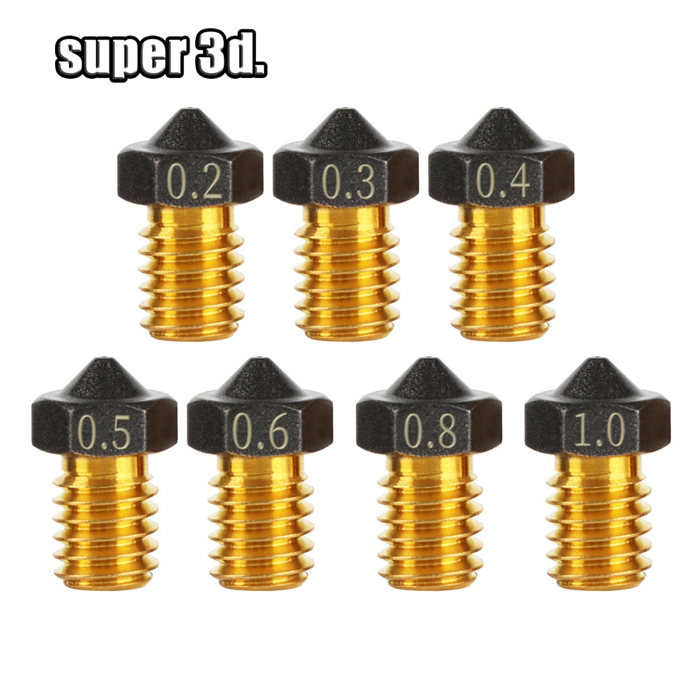 1Pcs PTFE Coated Brass E3D V6 Nozzle 0.2/0.4/0.5/0.6/0.8/1.0mm 1.75mm M6 3D Printer V6 Nozzles For E