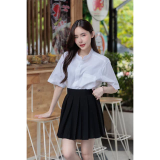 • เสื้อนักศึกษาทรงบอย ▪️เสื้อคอจีน▪️ [ผ้า Oxford] ทรงผู้ชาย Oversize[รอบอก36-50]