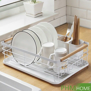 ชั้นวางจานในครัว ใช้ทน ชั้นเดียว ที่จับเป็นไม้ ไม่ขึ้นสนิม Drain rack