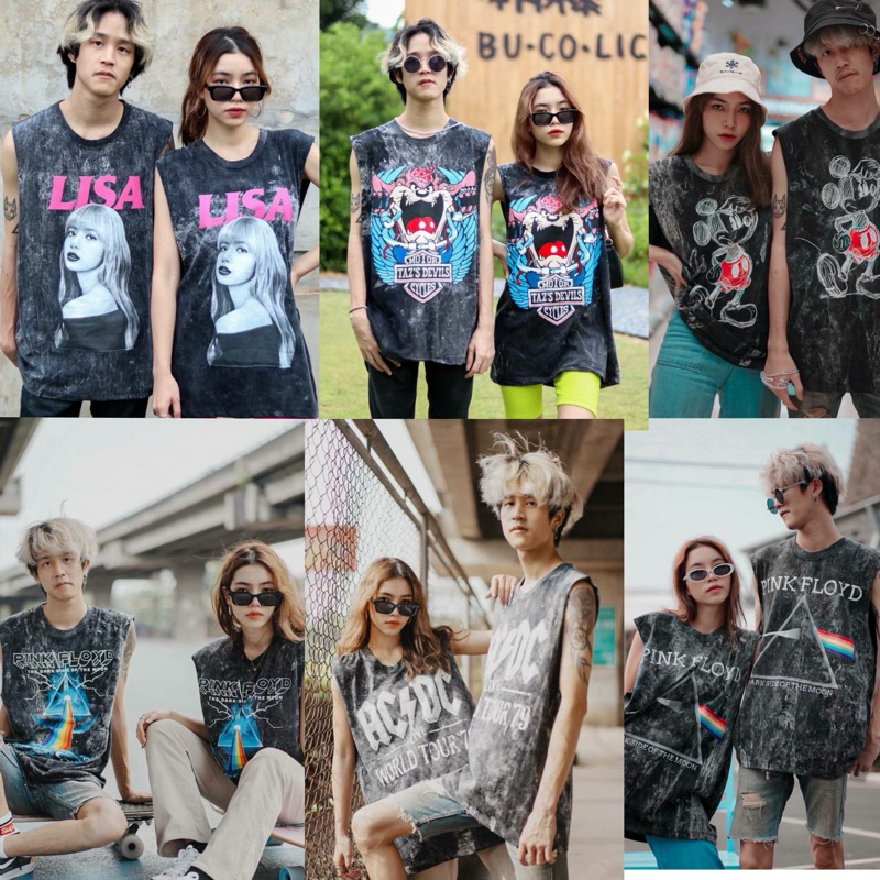 STF_SHOP เสื้อผ้าฟอก คอกลม แขนกุด ผ้าคอตตอน งานคอป้าย AII IN สกรีนหน้าลายเท่ๆ อก44-46 ยาว 28 งานUnisex