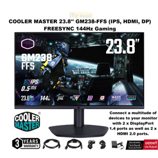 MONITOR (จอมอนิเตอร์) COOLER MASTER 23.8 GM238-FFS (IPS,2 HDMI, 2 DP) FREESYNC 144Hz Gaming monitor -รับประกัน 3 ปี