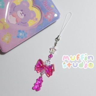 Dark Pink jelly bear Keychain พวงกุญแจ​ลูกปัด​ สาย​ห้อย​โทรศัพท์​ สีชมพูเข้ม