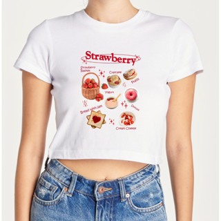 strawberry เสื้อครอปส่งพอดีตัว ผ้าcotton100% พร้อมส่ง!!!