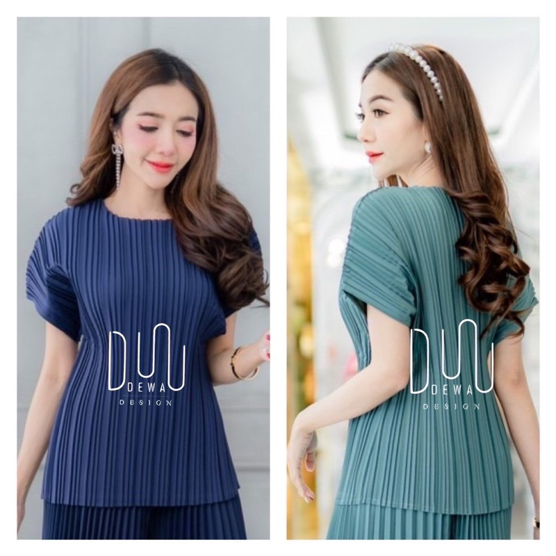 Pleat Set ชุดเข้าเซทผ้าอัดพลีท ชุดพลีทเข้าเซท เสื้อแขนล้ำ กางเกงขายาวผ้าอัดพลีท ราคา ถูกที่สุด ดีลบีเคเค แกลเลอรีภาพที่ 4