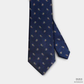 Navy Blue Paisley Mini Yellow Necktie – เนคไทสีกรมลายลูกน้ำเล็กสีเหลือง