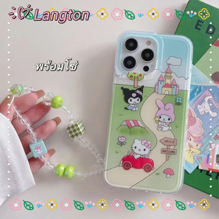 🌈Langton🌸สไตล์สร้อยข้อมือ การ์ตูน Hello Kitty iphone 11 14 pro max ป้องกันการหล่น ขอบเต็ม น่ารัก case for iPhone 12 13