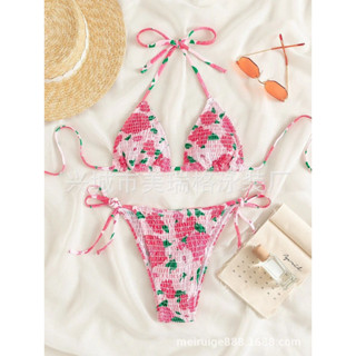 พร้อมส่ง💞 Bikini บิกินี่ลายดอกไม้ ผ้าย่นๆสุดฮิต มีหลายสี ลายสวยมาก สายฝอเซกซี่