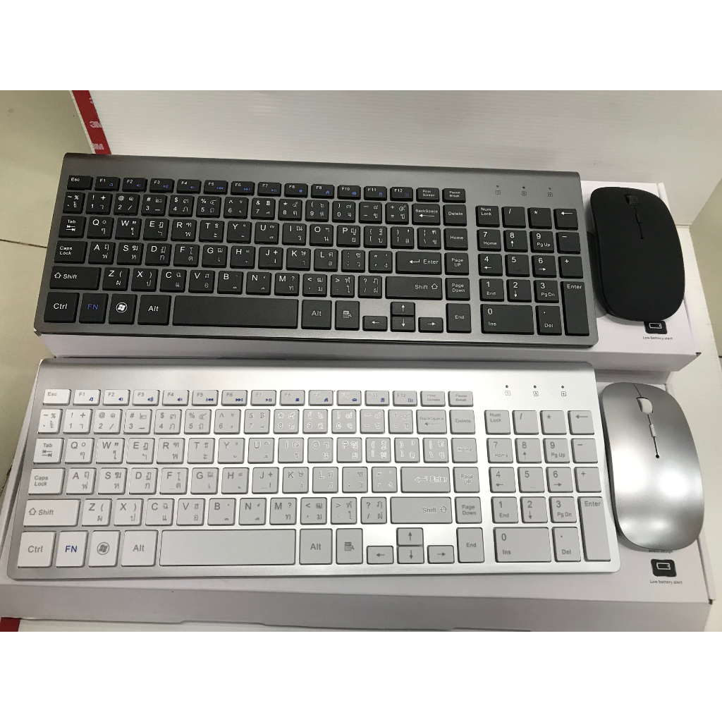 ชุดคีย์บอร์ดเมาส์ไร้สาย Keyboard&Mouse Wireless Ultra Thin Combo แป้นพิมพ์ภาษาไทย/อังฤกษ สำหรับโน๊ตบุ๊ค/Computer.