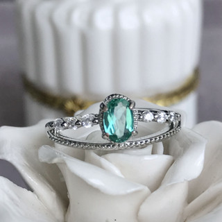 [พร้อมส่ง]แหวน  นาโนสีปาไรบา พลอยเทียม  ชุปเงินเเท้92.5% Beautiful Paraiba Color Nano 6x4mm Silver Plating Ring