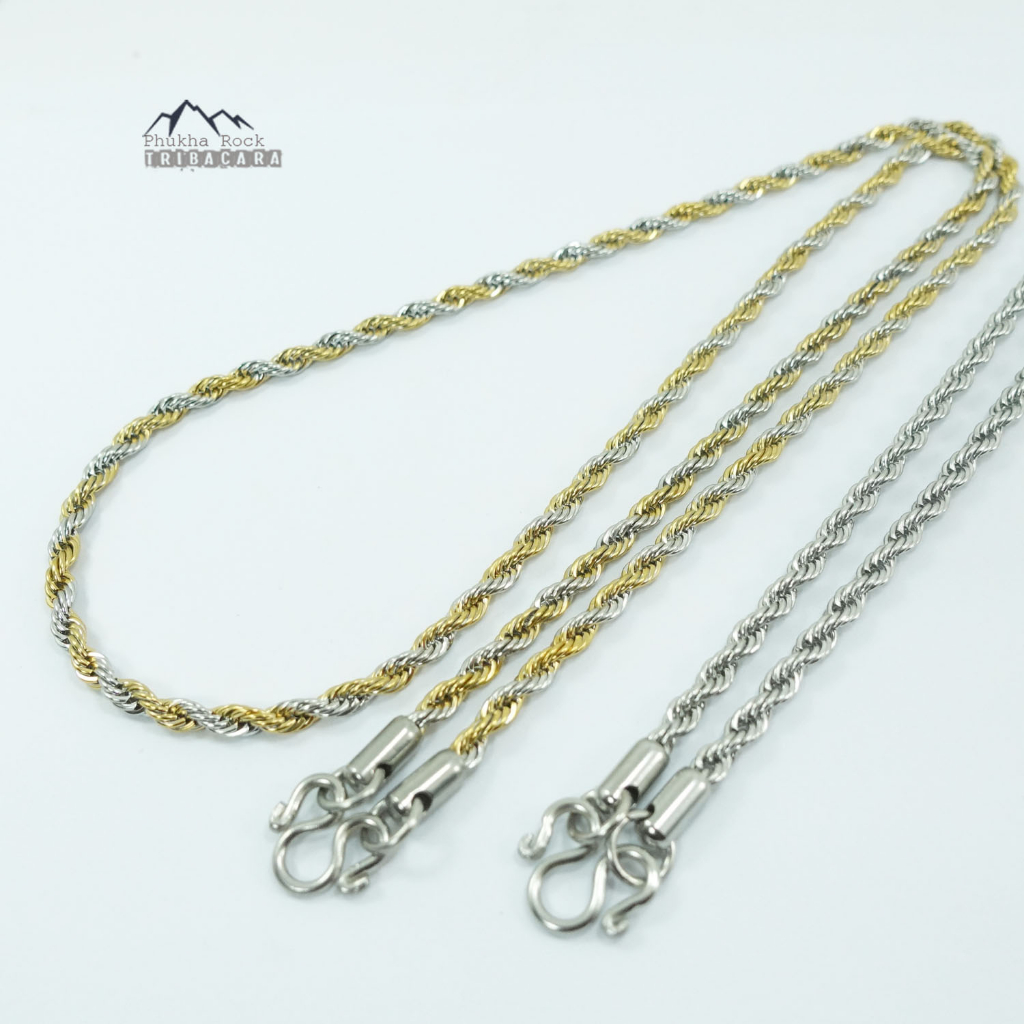 U82 ลายเกลียวเพชร วิบวับ 4มม 26นิ้ว สีเงืน สองกษัติริย์ สร้อยคอ ห้อยพระ สร้อยสแตนเลสแท้ สร้อยพระ stainless necklace