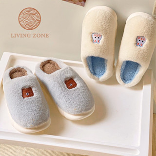 Living Zone ★ Slipper รองเท้ากำมะหยี่ รองเท้าใส่ในบ้าน กันหนาว ใส่สบาย สลิปเปอร์ขนฟูนุ่มๆ สัมผัสนุ่มนิ่ม  ใส่สบาย