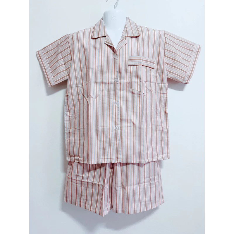 👕ชุดนอนผู้ใหญ่ แขนสั้นขาสั้น ลายริ้ว(ผ้าทอลายไม่ใช่สกรีน) คอเชิต ผ้าทีซี