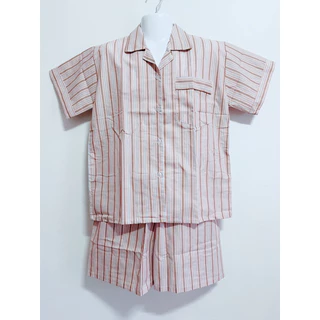 👕ชุดนอนผู้ใหญ่ แขนสั้นขาสั้น ลายริ้ว(ผ้าทอลายไม่ใช่สกรีน) คอเชิต ผ้าทีซี