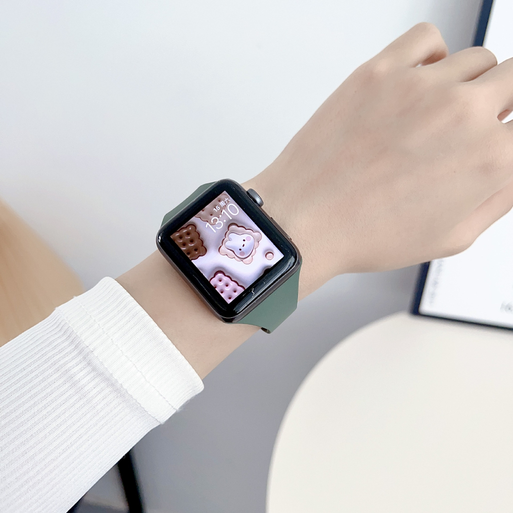 สำหรับ iWatch Series10 9 8 7 se 6 5 3 2 1 8 Slim เอวสายนาฬิกาซิลิโคนแม่เหล็กพับสายนาฬิกา 49mm/46mm/45mm44/42mm40/41/38mm