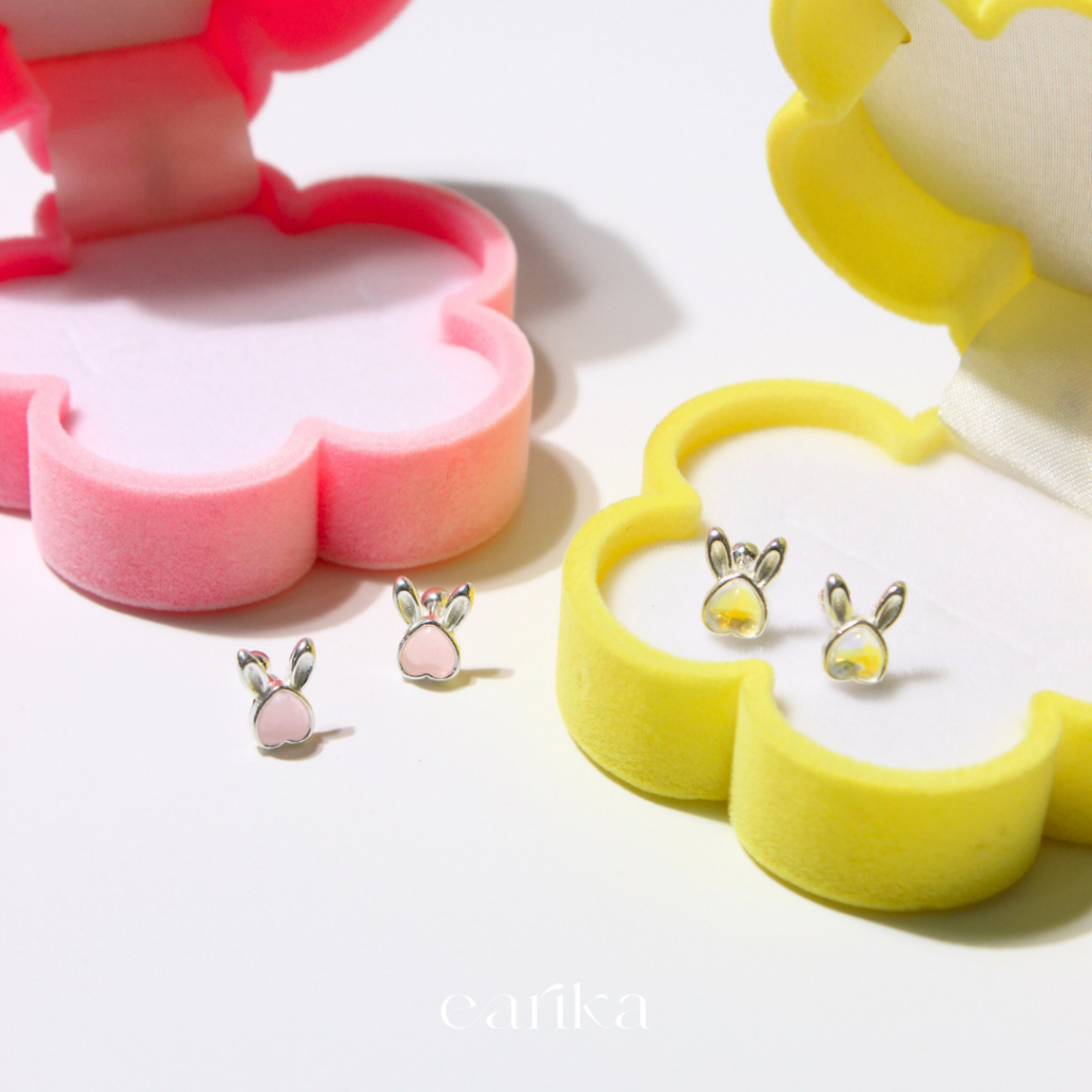 earika.earrings - bunny piercing จิวหูเงินแท้กระต่ายหัวใจ (มี 2 สี) เหมาะสำหรับคนแพ้ง่าย