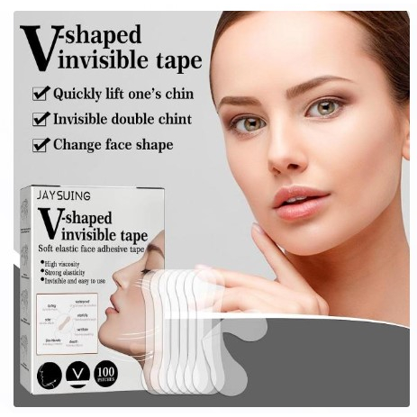 V shaped invisible tape แผ่นสติกเกอร์เก็บทรงหน้า ยกหน้าเรียว 1กล่องมี100แผ่น