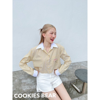 เสื้อเชิ้ตแขนยาวแต่งปกและขอบแขนสีขาว ป้ายcookiesbear A68