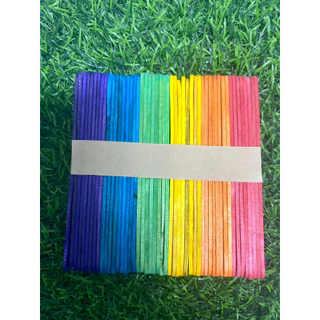 TREE ไม้ไอติม ไม้ไอติมแบบยาว สีธรรมชาติ สีรุ้ง ยาว9.3ซม. (แพ็ค50ชิ้น)