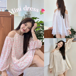 Mini Dress คล้องคอ แขนยาว ผ้าชีฟอง น่ารักสุดๆ/ Honey เดรส1