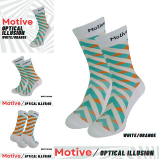 MOTIVE SOCK SPORT PERFORMANCE ILLUSION CREW WHITE/ORANGE 05/ถุงเท้าออกกำลังกาย