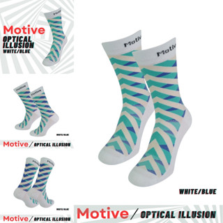 MOTIVE SOCK SPORT PERFORMANCE ILLUSION CREW WHITE/BLUE 06/ถุงเท้าออกกำลังกาย