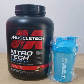 Muscletech​ Nitrotech 4lbs+แถมแก้วมีลูกกลิ้ง แบรนดัง usa รสชาติอร่อย