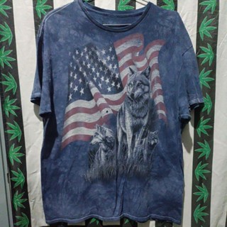 เสื้อนืดมือสอง Vintage Usa The Mountain American Wolves หมาป่าอเมริกัน Size XL.อก24/ยาว30