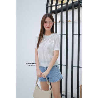 เสื้อยืดคอกลมแขนสั้นไหมพรมลายตาข่าย